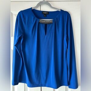 Liz Claiborne Royal Blue Blouse with Embellished Neckline